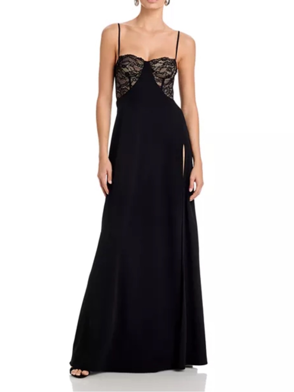 Black Halo Coressa Lace-Trimmed Bias-Cut Gown